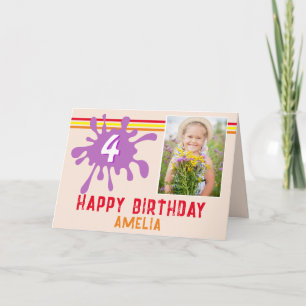 Rosa Farbspritzer 3 Foto Geburtstagskarte für Mädc Karte