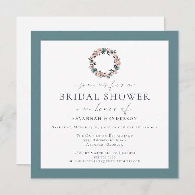 Rosa Farbton, grünes Brautparty Einladung (Vorne/Hinten)