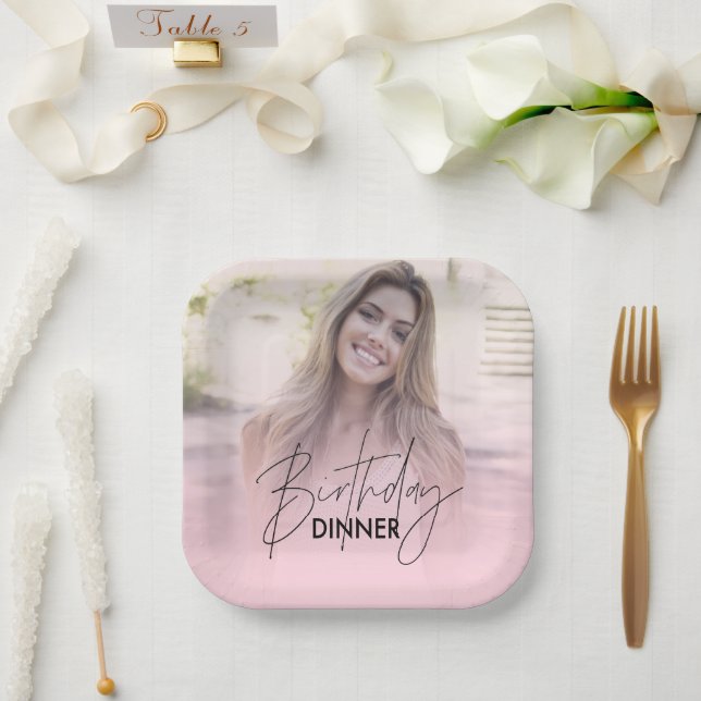 Rosa Farbverlauf-Foto-Geburtstags-Dinner Pappteller (Hochzeit)