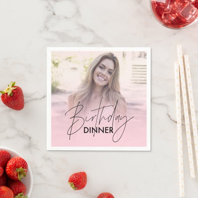 Rosa Farbverlauf-Foto-Geburtstags-Dinner Serviette (Beispiel)