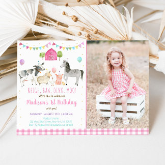 Rosa Farm Party Geburtstag Einladung