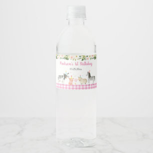 Rosa Farmtier Floral Geburtstag Wasserflaschenetikett