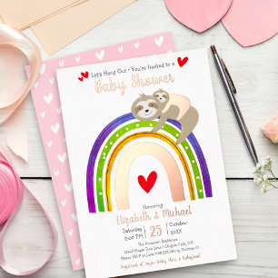 Rosa Faultier Regenbogen Mädchen Baby Shower Echt  Folieneinladung