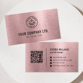 Rosa Faux gebürstetes Metall Professional QR Code Visitenkarte