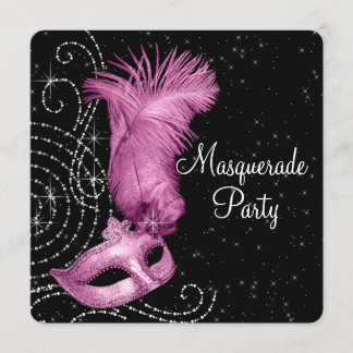 Rosa Feather Masquerade Party Einladung