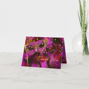 Rosa Feder-Masken-Maskerade-Party danken Ihnen zu Dankeskarte