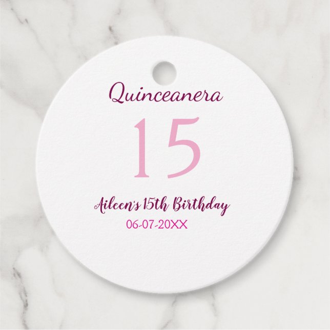 Rosa Fee 15. Geburtstag einfache moderne Quinceane Geschenkanhänger (Vorderseite)