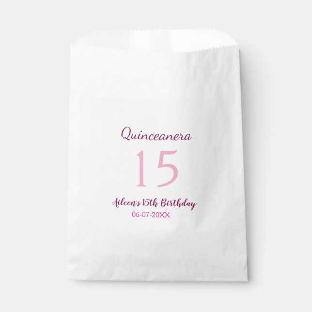 Rosa Fee 15. Geburtstag einfache moderne Quinceane Geschenktütchen (Vorderseite)