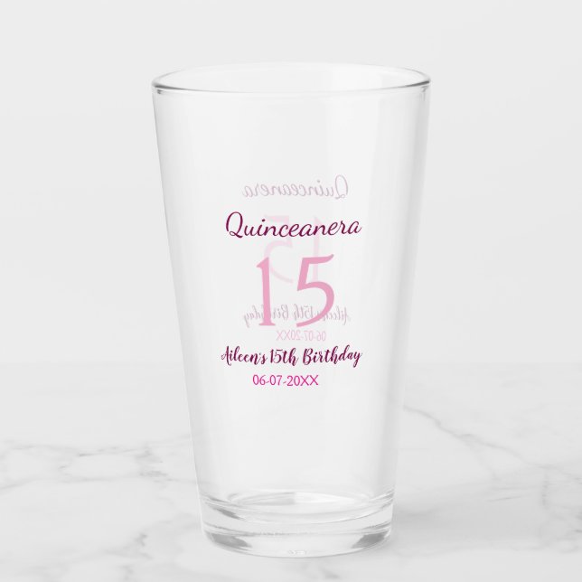 Rosa Fee 15. Geburtstag einfache moderne Quinceane Glas (Vorderseite)