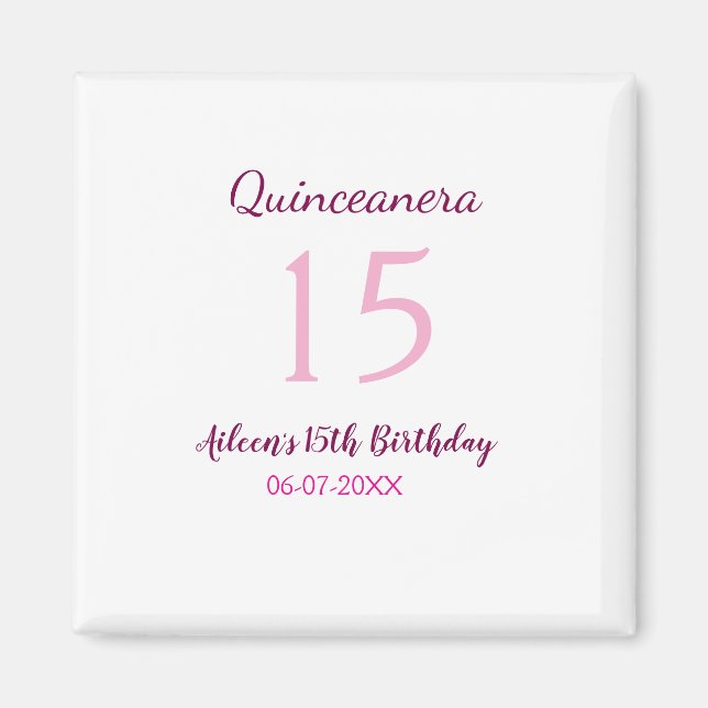 Rosa Fee 15. Geburtstag einfache moderne Quinceane Magnet (Vorne)