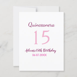 Rosa Fee 15. Geburtstag einfache moderne Quinceane Postkarte