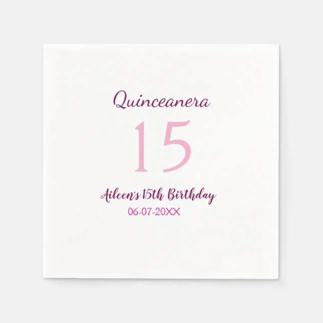 Rosa Fee 15. Geburtstag einfache moderne Quinceane Serviette (Vorderseite)