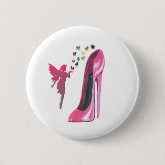 Rosa feenhafte Herzen und Stilett-Schuh-Kunst Button