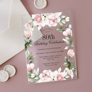 Rosa-feminine Rosen zum 80. Geburtstag Acryleinladungen