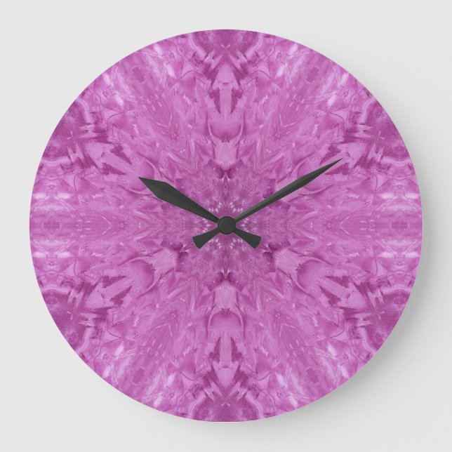 Rosa Feminine Spitz Kaleidoskop Schneeflocke Große Wanduhr (Vorderseite)