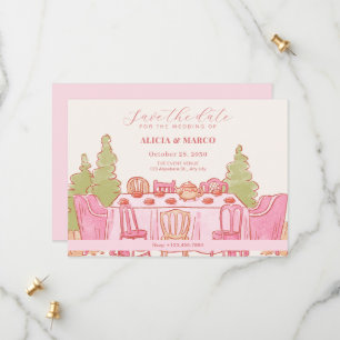Rosa femininer pastellfarbener Teeparty-Hochzeit Save The Date
