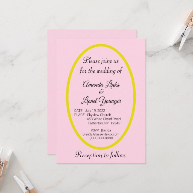 Rosa Fensterhochzeit Einladung (Vorderseite/Rückseite Beispiel)