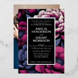 Rosa, fett floral mit Foto Folieneinladung