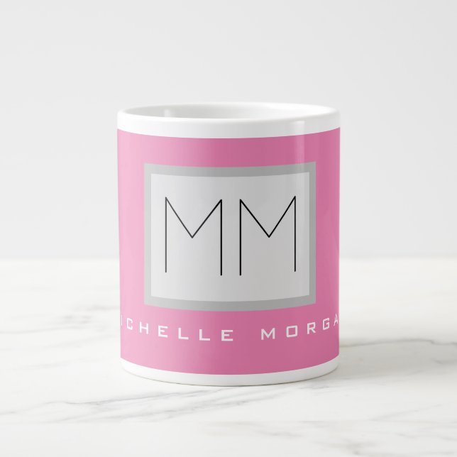 Rosa fett Monogramm Moderne Minimalistische Namens Jumbo-Tasse (Vorderseite)
