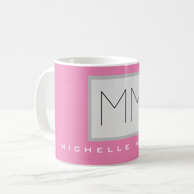Rosa fett Monogramm Moderne Minimalistische Namens Kaffeetasse (Vorderseite Links)