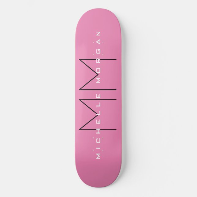 Rosa fett Monogramm Moderne Minimalistische Namens Skateboard (Vorderseite)