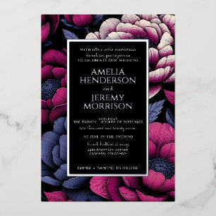 Rosa Fettflora mit Details Foil Einladung