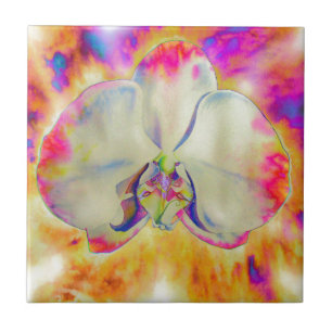 Rosa Feuer Orchid surreal funky Aquarellflorale Fliese