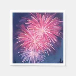 Rosa Feuerwerk | Frohes neues Jahr Wasserfarbe Serviette