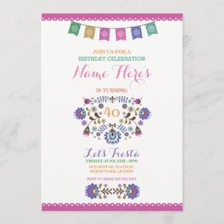 Rosa Fiesta Geburtstag Floral Mexiko Einladung