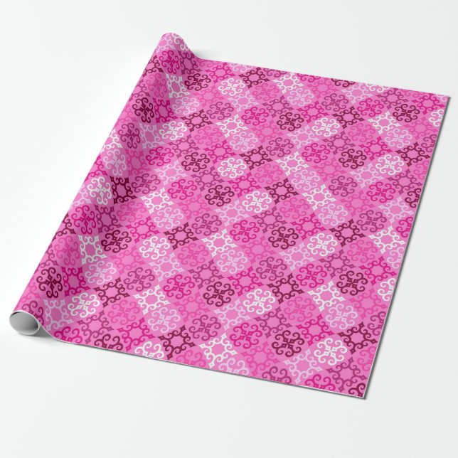 Rosa Filigran-Diamantmuster Geschenkpapier (Ungerollt)