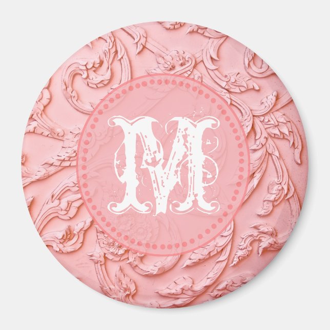 Rosa Filigree Holzschnitzereien Monogram Initialma Magnet (Vorne)