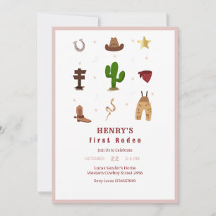 Rosa First Rodeo Cowboy Kindergeburtstag Einladung