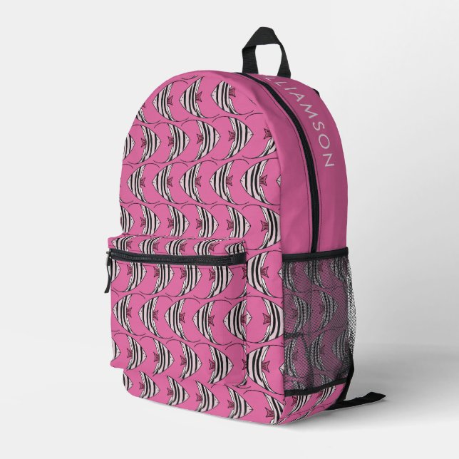Rosa Fische Bedruckter Rucksack (Rückseitige Ecke Rechts)