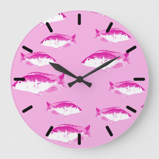 Rosa Fische Große Wanduhr (Vorderseite)