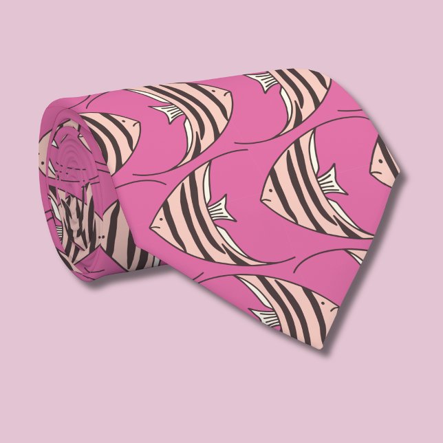 Rosa Fischmuster Krawatte (Fish Angel Fish patterned tie)