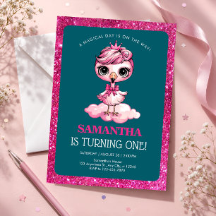 Rosa Flamingo 1. Geburtstag Einladung