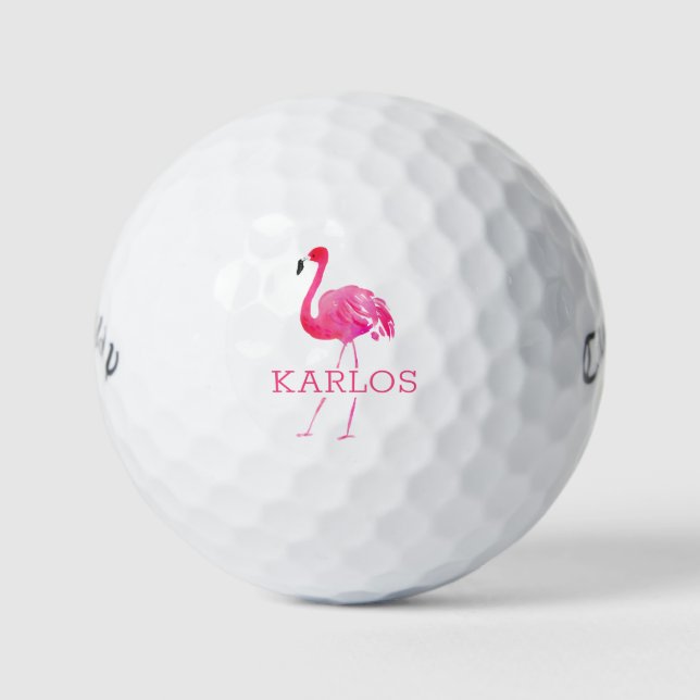 Rosa Flamingo 2 Monogramm Golfball (Vorderseite)