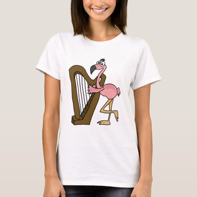 Rosa Flamingo AI, der Harfe spielt T-Shirt (Vorderseite)