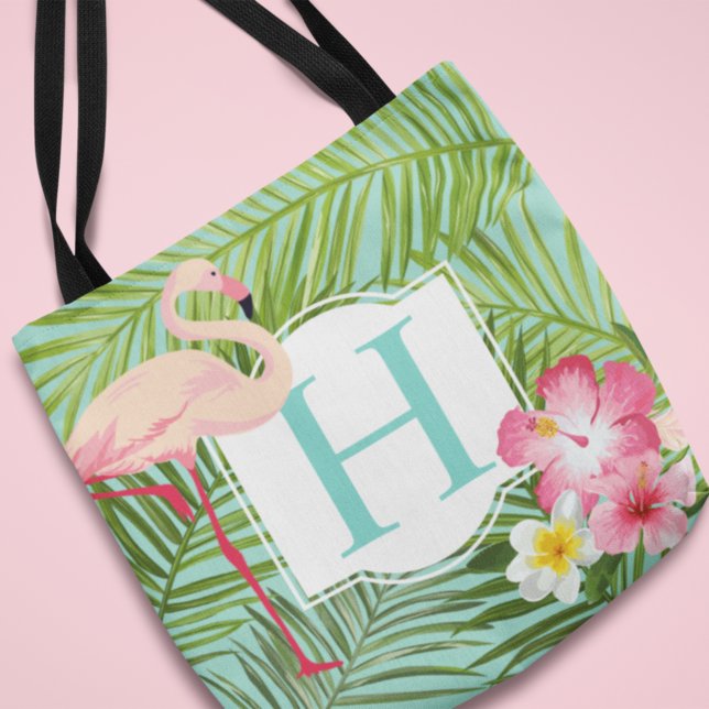 Rosa Flamingo Aqua Tropical Monogram Floral (Von Creator hochgeladen)
