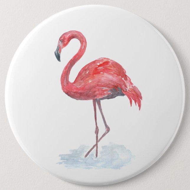 Rosa Flamingo, Aquarell. Button (Vorderseite)