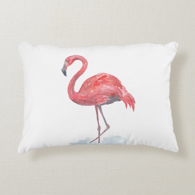 Rosa Flamingo, Aquarell. Dekokissen (Vorderseite)