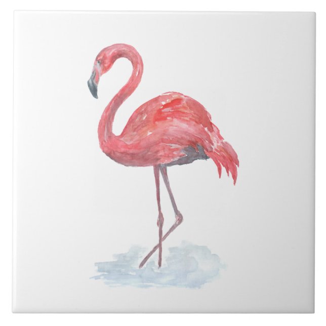 Rosa Flamingo, Aquarell. Fliese (Vorderseite)