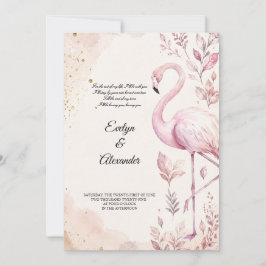 Rosa Flamingo Aquarell Gold Hochzeit  Einladung