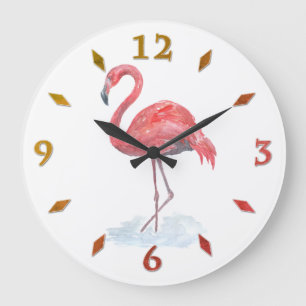 Rosa Flamingo Aquarell. Große Wanduhr