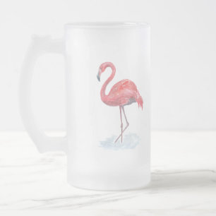 Rosa Flamingo, Aquarell. Mattglas Bierglas