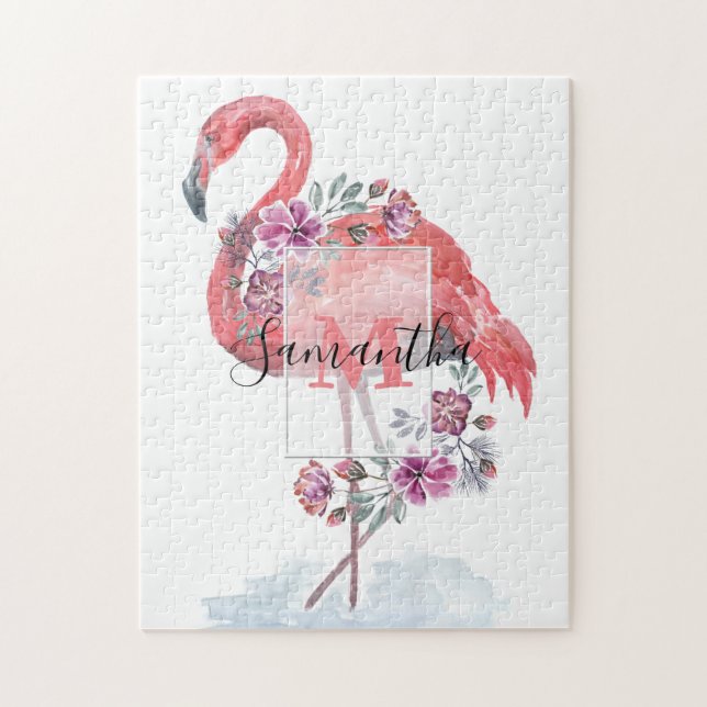 Rosa Flamingo Aquarell. Puzzle (Vertikal)