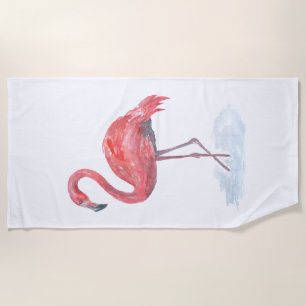 Rosa Flamingo, Aquarell. Strandtuch