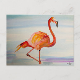 Rosa Flamingo Aquarell Tropische Kunst Postkarte