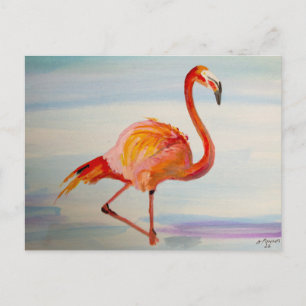 Rosa Flamingo Aquarell Tropische Kunst Postkarte