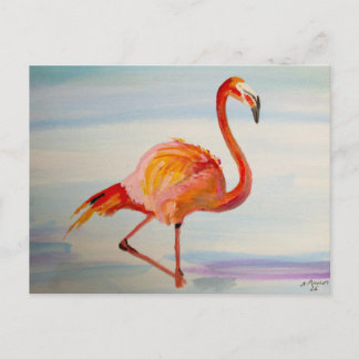 Rosa Flamingo Aquarell Tropische Kunst Postkarte